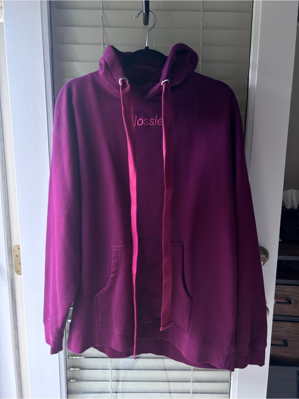 Glossier Limited Edition Holiday Raspberry Purple/Pink Hoodie w/Satin Ribbon.XL